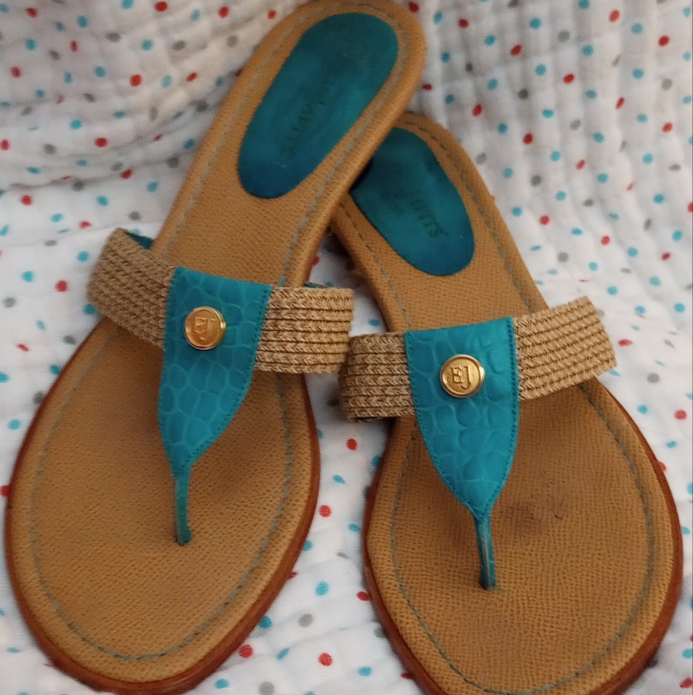 Eric Javits Kitten Heel Sandals 9 turquoise moc croc